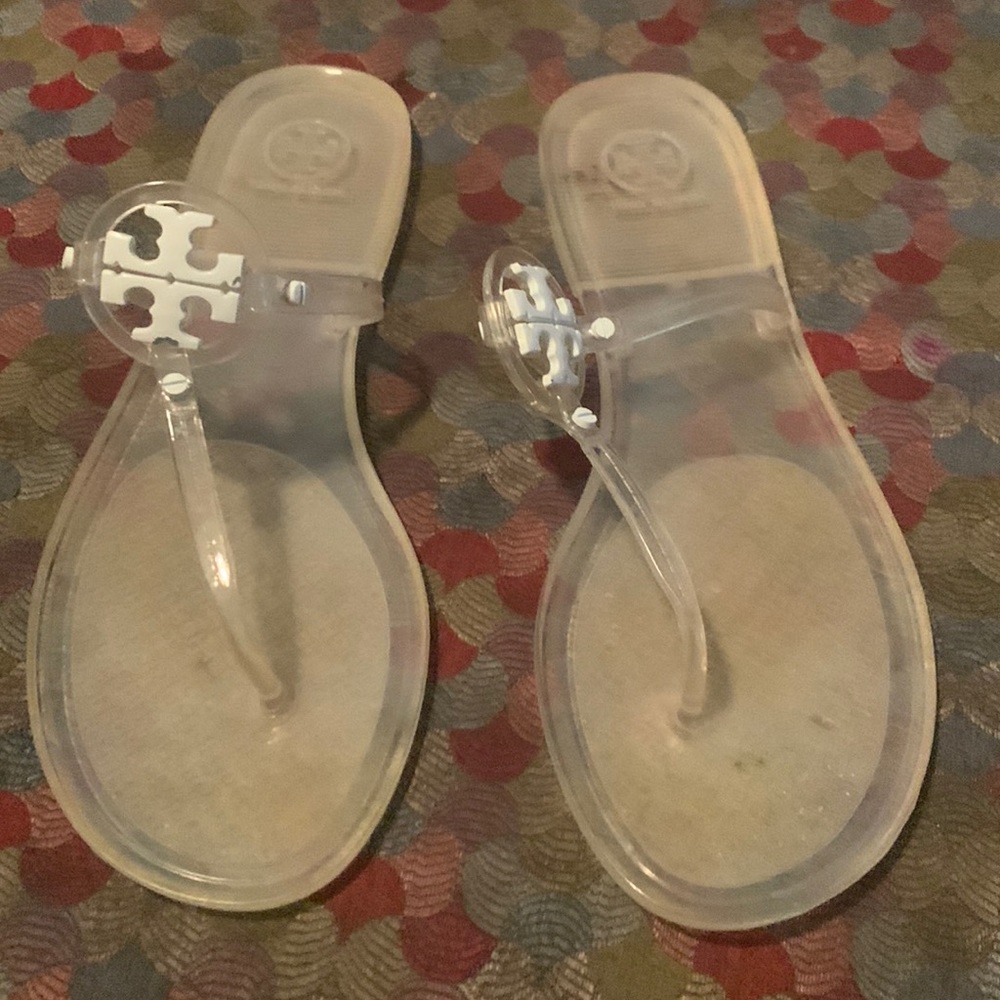 Tory Burch clear w/white Mini Miller flat thongs